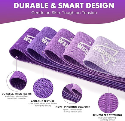 WSAKOUE Fabric Resistance Bands for Working Out – 5 Booty Bands for Women & Men, Exercise Workout