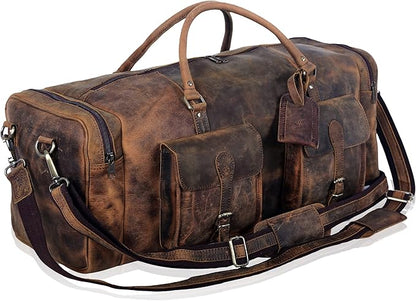 KomalC 28 inch Duffel Bag Travel Sports Overnight Weekend Leather Duffle Bag for Gym Sports Cabin