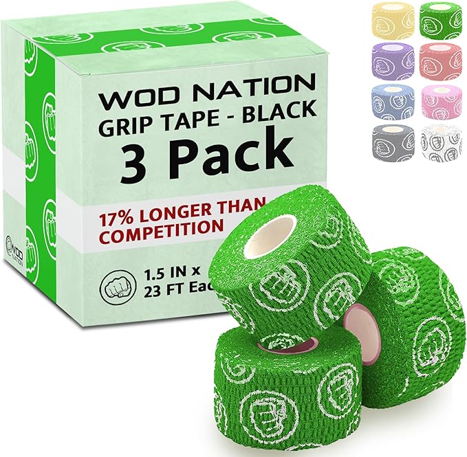 WOD Nation Flexible Hook-Grip Athletic Tape – Easy-Tear, Sweat-Proof Thumb & Finger Strips for