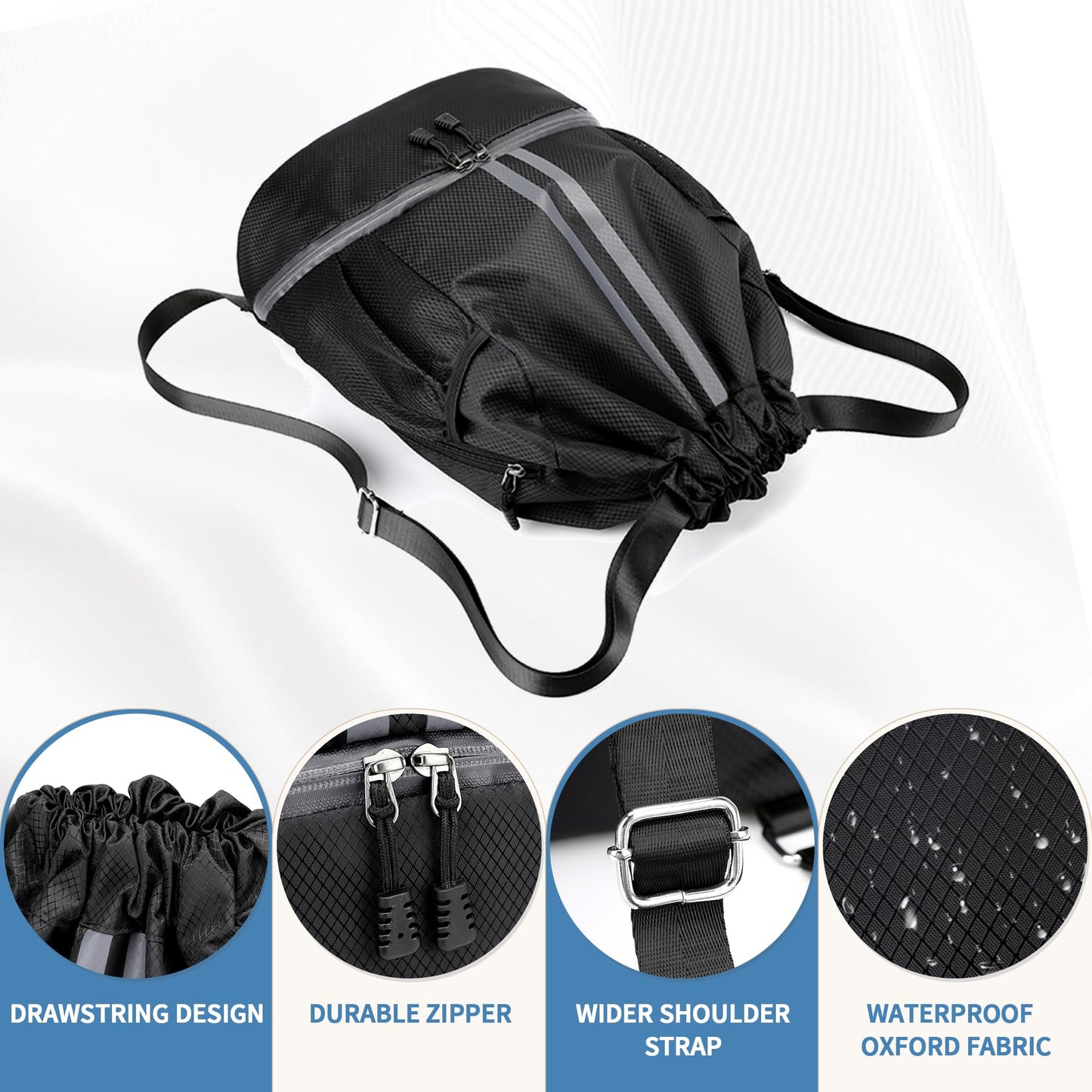 JELUTAR Drawstring Backpack Gym Bag with Shoes Compartment, Black