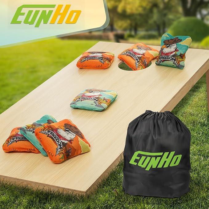 EunHo Cornhole Bags Regulation Dual Sided Set of 8, Professional Cornhole Bean Bags Slick & Sticky