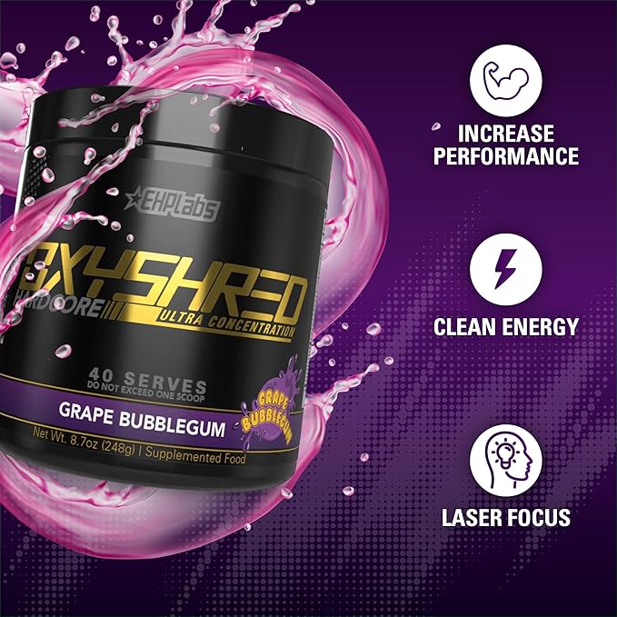 EHP Labs OxyShred Hardcore Super Dosed Pre Workout Powder - Preworkout Powder with L Glutamine &