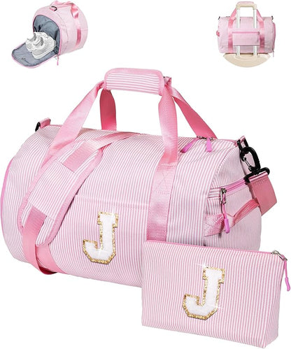 Sweet 16 Gifts for Girls, Girl Gym Bag, Kids Initial Overnight Duffel Bags with Shoe Compartment