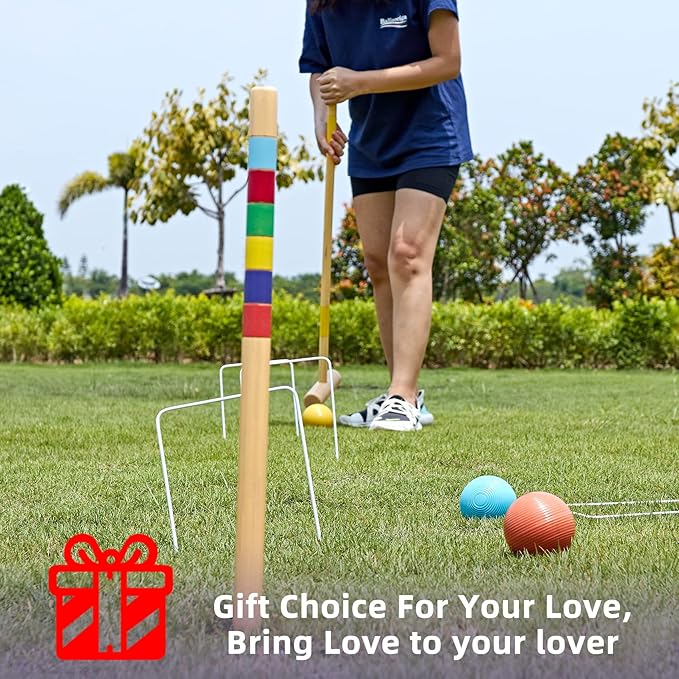 ApudArmis 32In Six Player Croquet Set with Deluxe Premiun Pine Wooden Mallets,Colored