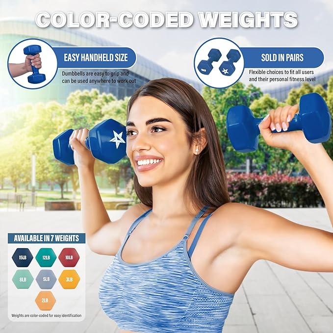 Yes4All Vinyl Hexagon Dumbbell - Dumbbells Set of 2 Hand Weights for Home Gym & Strength Training