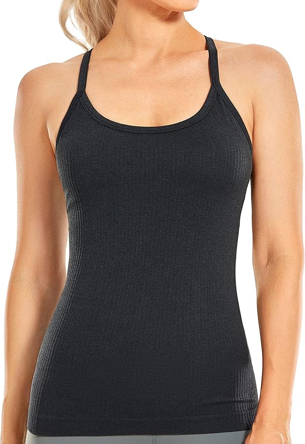 CRZ YOGA Seamless Workout Tank Tops for Women Racerback Athletic Camisole Sports Shirts with Built