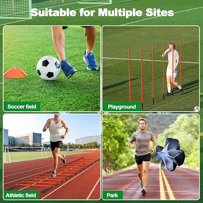 24Pcs Soccer Agility Training Equipment Set Ultimate Agility Poles Cones Ladder More for Quick