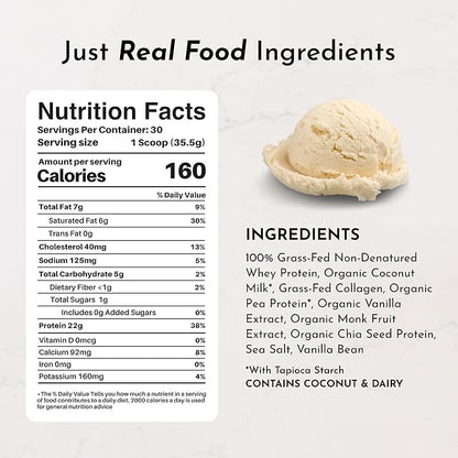 JUST INGREDIENTS French Vanilla Protein Powder ??30 Serving Bag ??Grass-Fed Whey & Plant Protein