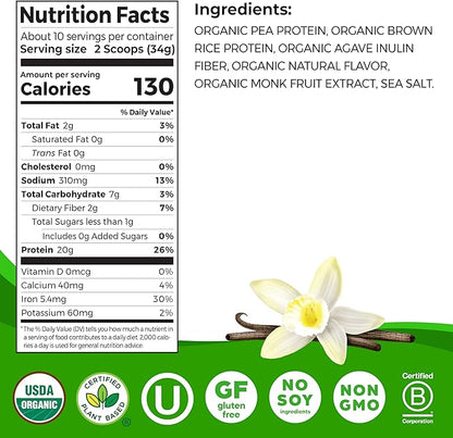 Orgain Organic Vegan Perfect Blend Protein Powder, 20g Clean Plant Protein, 6 Ingredients, <1g