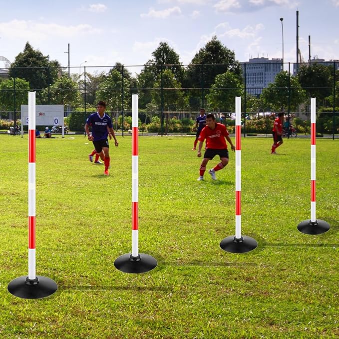 Red-White Soccer Agility Pole Set Rubber Base Dribbling Stick Traffic Warning Sign Pole