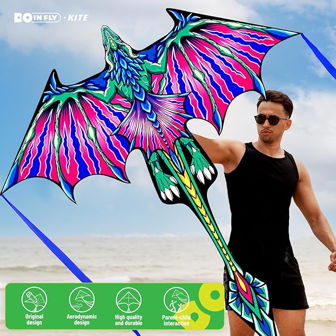 Kite- Classical Dragon Kite ，Pink Wings Dragon Kites for Kids and Adults,Easy to Fly for Beginner