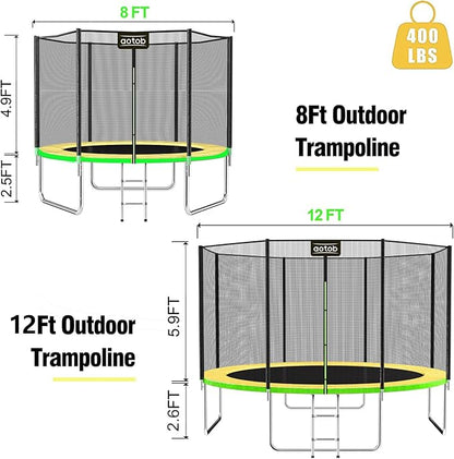 AOTOB 8FT 10FT 12FT 14 FT 15FT Trampoline with Safety Enclosure Net，Outdoor Trampoline with