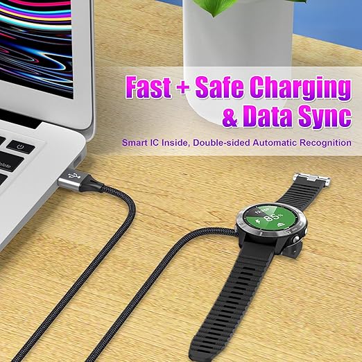 AGVEE 2 Pack 3.3ft Charger Cable for Garmin Watch, L-Shape Braided Charging Cord for Fenix
