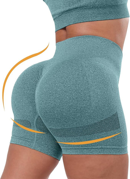 CHRLEISURE Women's 4 Packs Workout Gym Shorts, High Waisted Butt Lifting Scrunch Butt Seamless