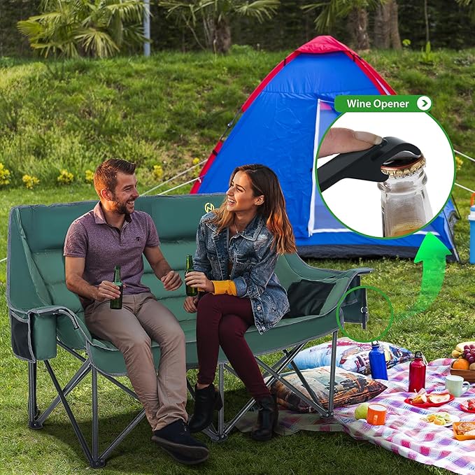 Nice C Double Padded Camping Chair, Oversized Loveseat Camping Chair, Outdoor Camping Couch for
