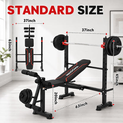 MAIDOMA Standard Weight Bench Set with Leg Extension and Leg Curl, Adjustable Bench Press with