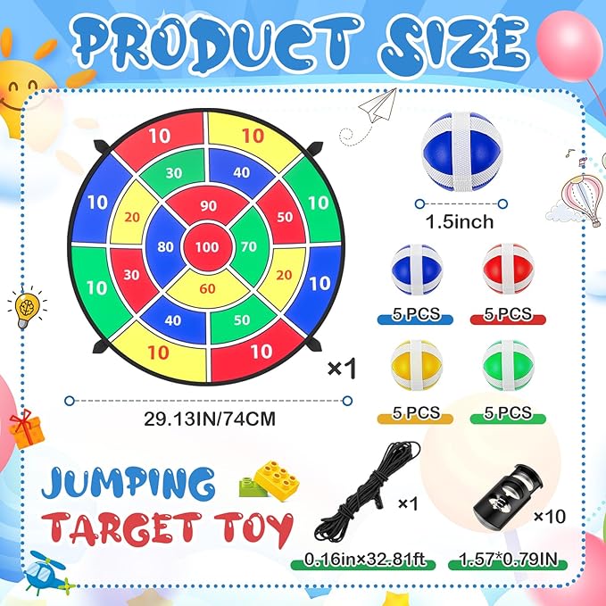 29" Dart Board Game Trampoline Accessories, Toss Game Dartboard with 20 Sticky Balls, Indoor &