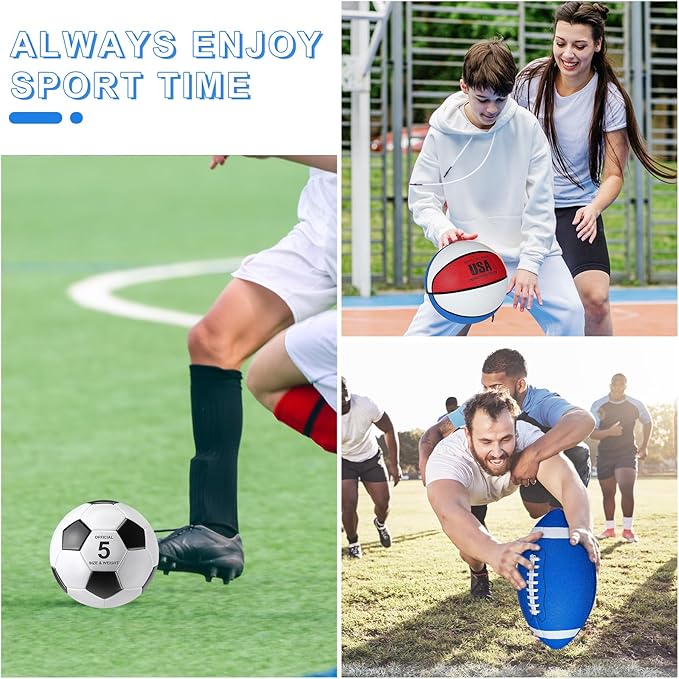 Sratte 6 Pcs Sports Balls Set for Kids Teens Adults Official Size Football Soccer Basketball with