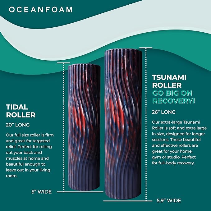 Oceanfoam Tsunami Roller (Dark Navy, Red & Natural Marbled) - Soft, Textured Foam Roller for