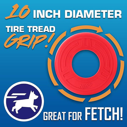 Nerf Dog Atomic Flyer Outdoor Dog Toy, 10 Inch Flying Disc Dog Fetch Toy, Rubber Dog Toy for Medium