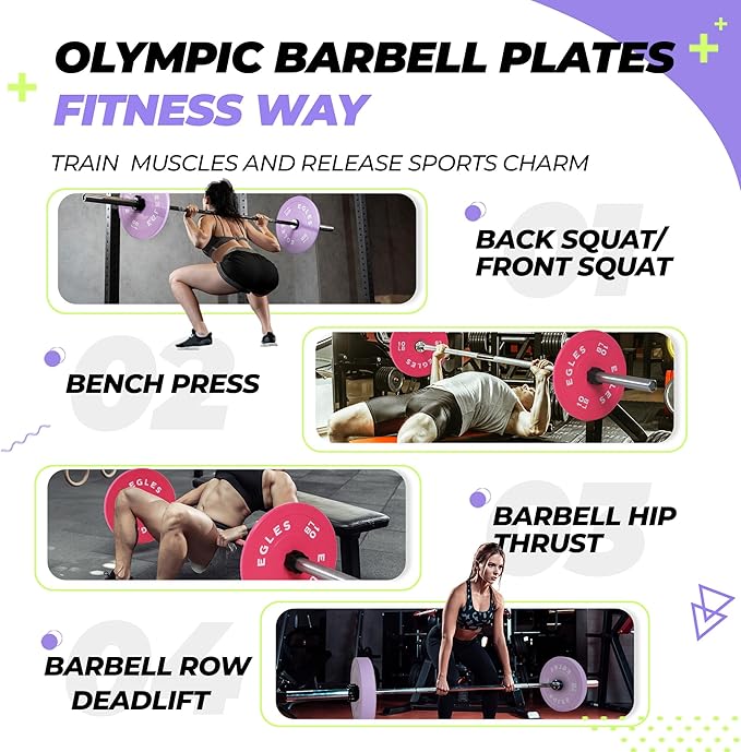 EGLES Vibrant Colorful Olympic Weight Plates, Rubber Barbell Plates, 2-inch Standard Virgin Rubber