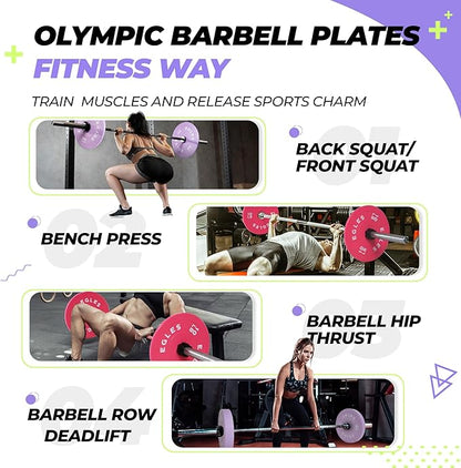 EGLES Vibrant Colorful Olympic Weight Plates, Rubber Barbell Plates, 2-inch Standard Virgin Rubber
