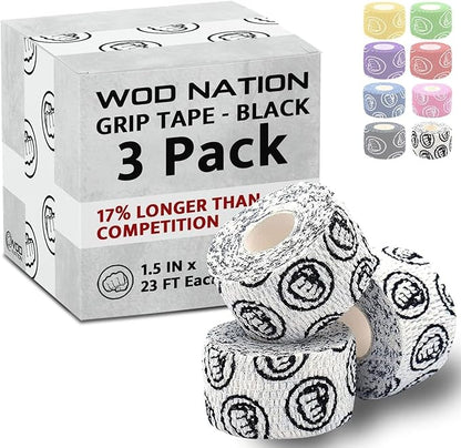 WOD Nation Flexible Hook-Grip Athletic Tape – Easy-Tear, Sweat-Proof Thumb & Finger Strips for