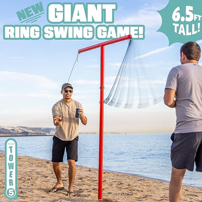 GoSports Tower 5 Giant Ring Swing Versus Game for Adults and Family - Hook and Ring Outdoor Yard