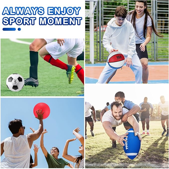 Lenwen 4 Pcs Sports Balls Set, Include Official Size Basketball Soccer Football Playground Ball