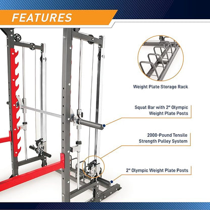 Marcy Smith Machine Home Gym System SM-4903, All-in-One Strength Training Cage with Weight Bench