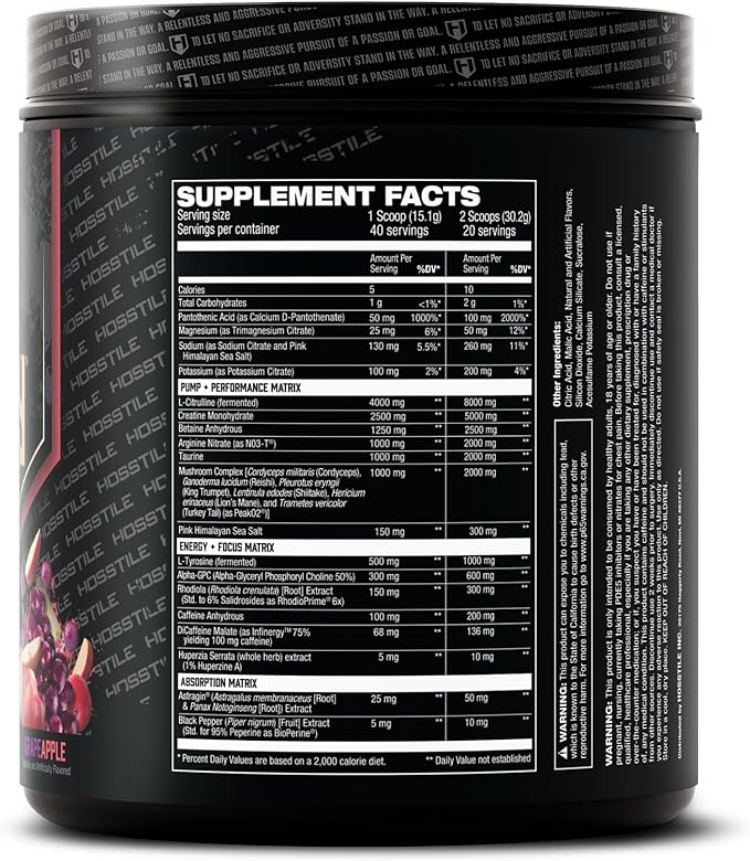 HOSSTILE Hosstility V2 Pre Workout, All-in-One Pre Workout Powder for Men and Women, Enhance Muscle