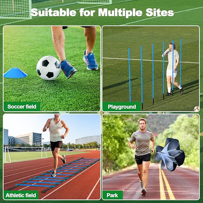 24Pcs Soccer Agility Training Equipment Set Ultimate Agility Poles Cones Ladder More for Quick