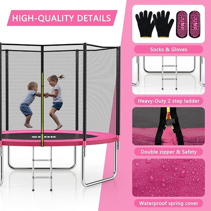 SKOK Trampoline 8FT 10FT 12FT 14FT 15FT Trampolines with Enclosure Net, 400LBS Outdoor Trampolines