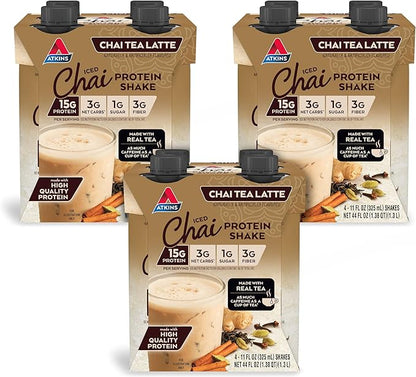 Atkins Chai Tea Latte Flavored Protein Shake, High Protein Shake, Low Glycemic, Low Carb, Low
