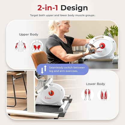 Sunny Health & Fitness Smart Under-Desk Bike Exerciser, Low-Impact Cardio Cycling Equipment for