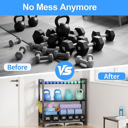 3 Tier Adjustable Dumbbell Rack - Heavy-Duty 330LB Capacity Weight Storage Stand for Dumbbells