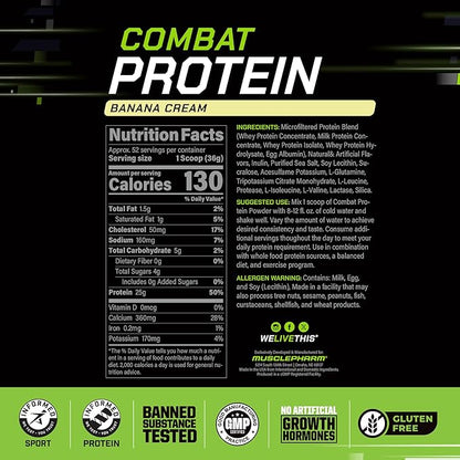 MusclePharm Combat Protein Powder, Banana Cream Flavor, Fuels Muscles for Productive Workouts, 5