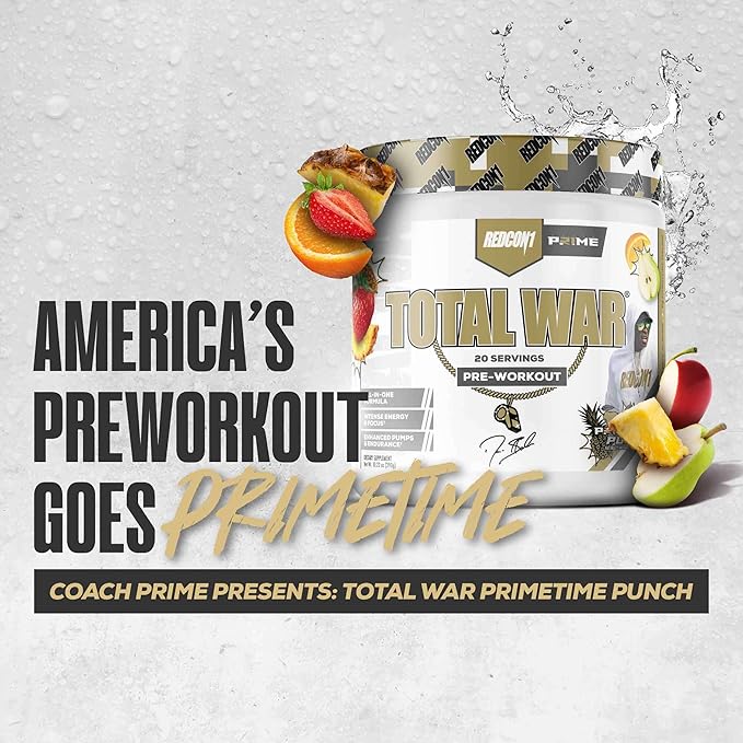 REDCON1 Total War Pre Workout, Prime Time Punch - Beta Alanine + Citrulline Malate Keto Friendly