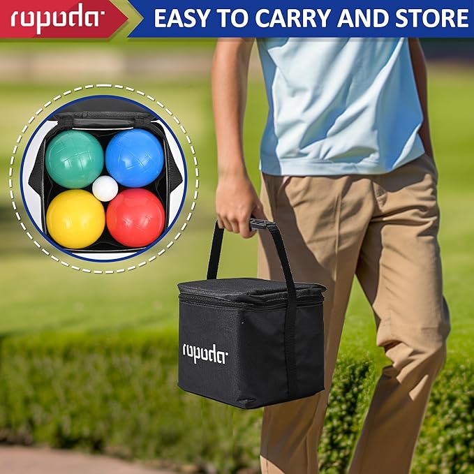 ropoda 90mm Bocce Ball Set, Lighter Bocce Ball for Beginners with 8 Balls, Pallino, Case and
