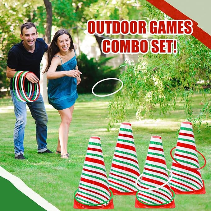 Leitee 6 Sets Candy Corn Ring Toss Game Plastic Cones Ring Toss Combo Set Mini Traffic Cones Toss