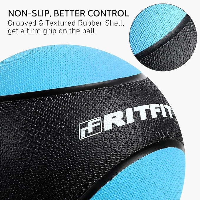 RitFit Weighted Medicine Ball - Non-Slip Rubber Shell & Dual Texture Grip - Workout Exercise Ball