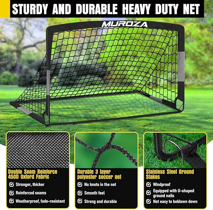 Soccer Goal, Kids Soccer Goals for Backyard Set, 2 Pack of Portable Pop Up Soccer Net with Soccer