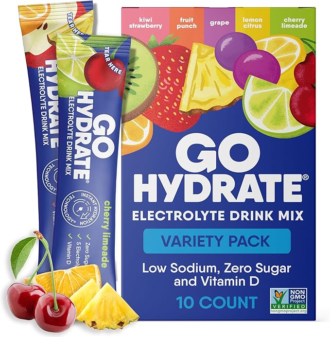 GoHydrate Instant Hydration Powder Packets - Low Sodium Electrolytes Drink Mix - Natural Hydration