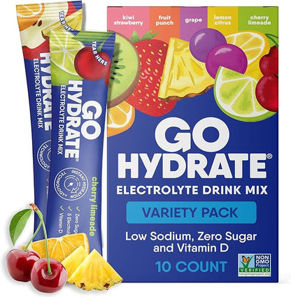 GoHydrate Instant Hydration Powder Packets - Low Sodium Electrolytes Drink Mix - Natural Hydration