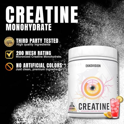 Ekkovision Creatine Monohydrate Powder, Micronized, Pink Lemonade, Pre Workout & Post Workout
