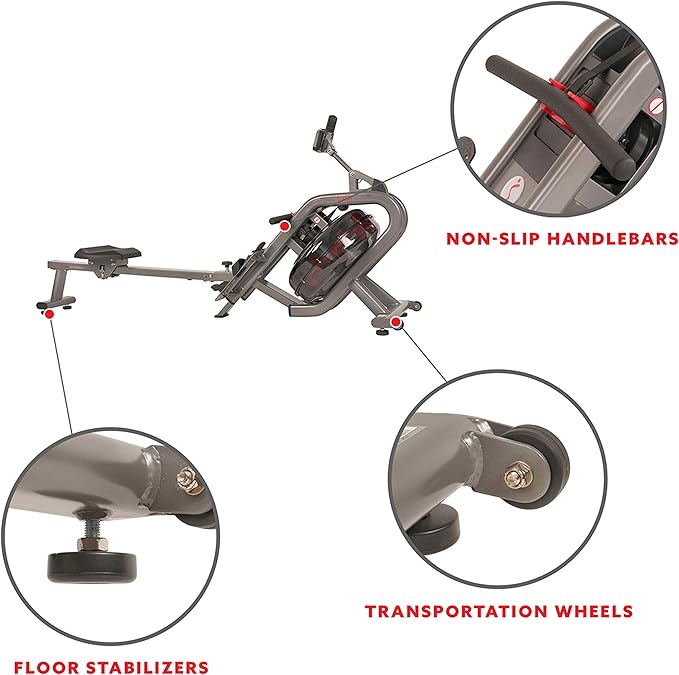 Sunny Health & Fitness Elite Water Rowing Machine with High Dynamic Resistance Vertical Tank