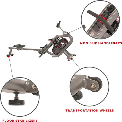 Sunny Health & Fitness Elite Water Rowing Machine with High Dynamic Resistance Vertical Tank