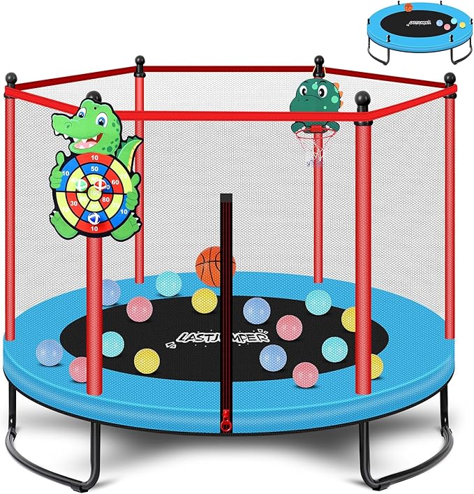 Pink Indoor Trampoline for Kids 2-5, 5ft Mini Indoor & Outdoor Small Toddler Trampoline with Net