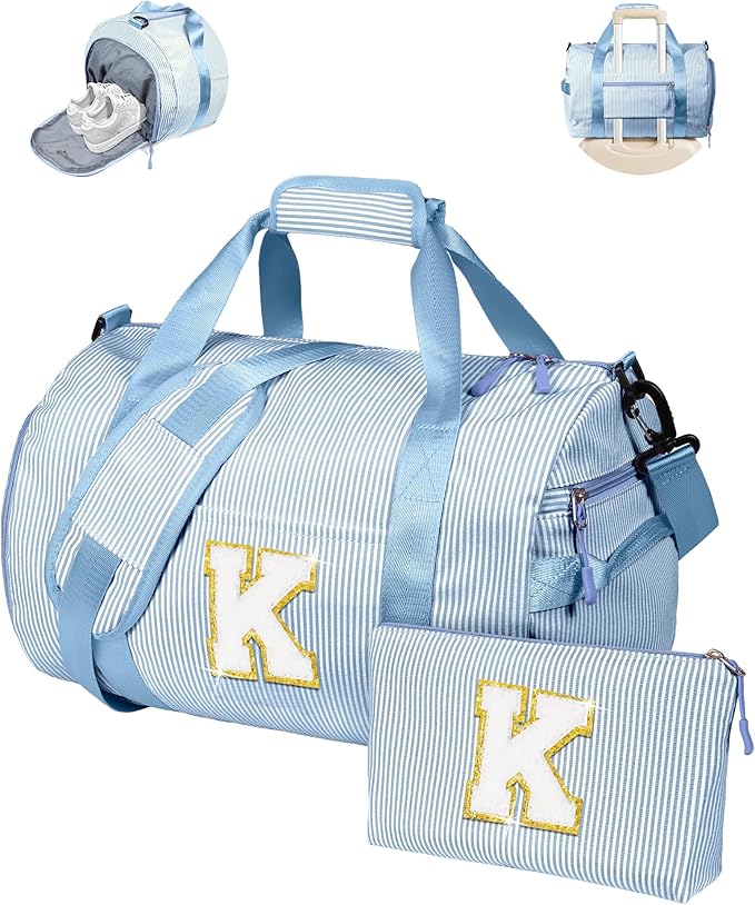 Girls Cheer Up Gifts, Girl Gym Bag, Kids Initial Overnight Duffel Bags with Shoe Compartment