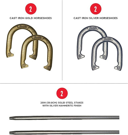 Franklin Sports Horseshoe Set - Cast iron Horseshoes and Steel Stakes - Official Size and Weight